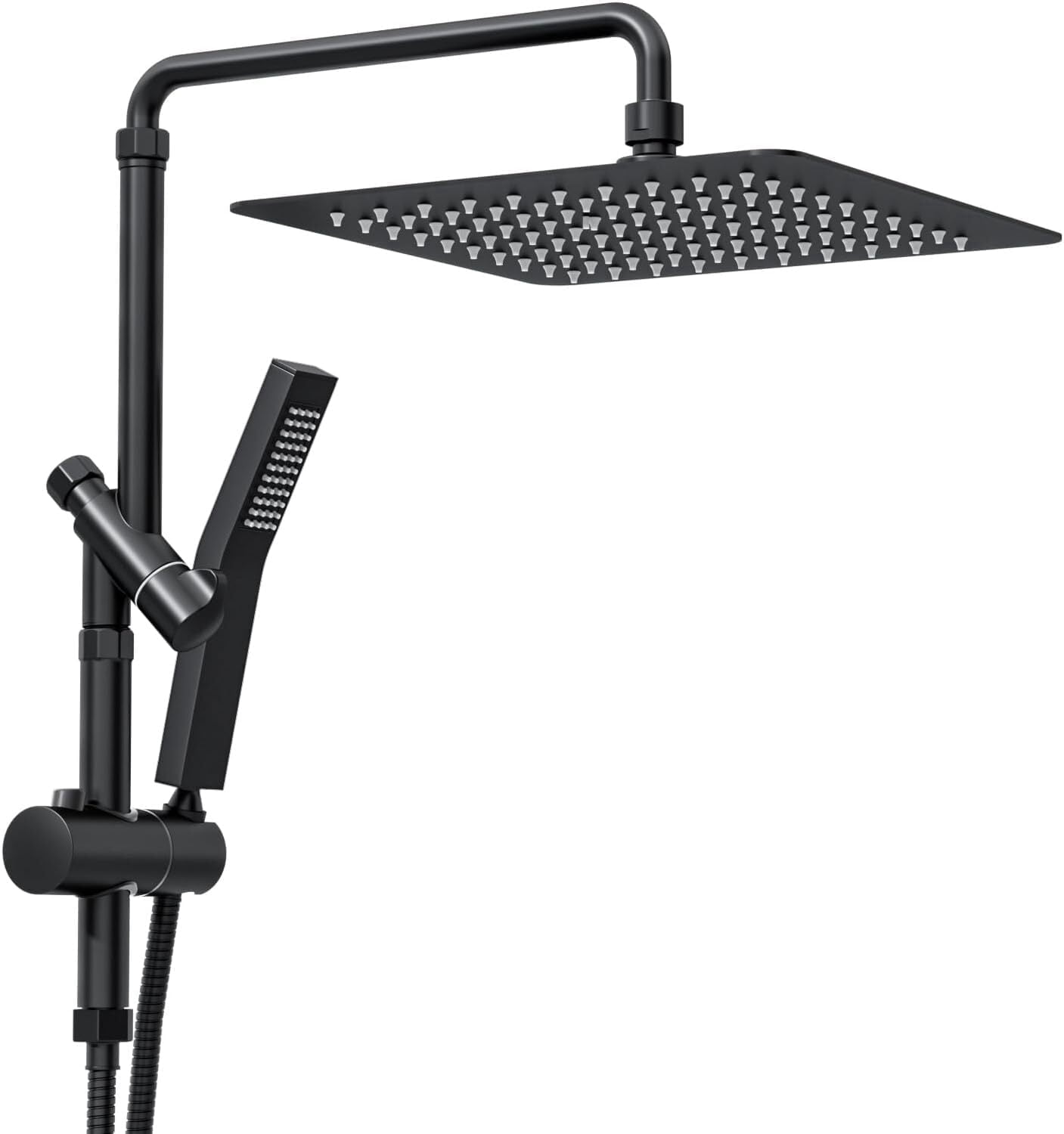 ROSYNEY 12 Inch Metal Rain Shower Heads with Handheld Spray, Dual Shower Head with Adjustable Slide Bar and Stainless Steel Hose, Height Adjustable, Matte Black