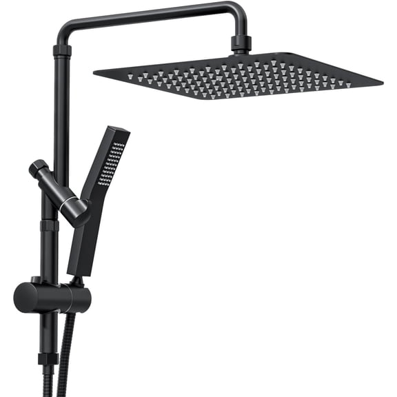 ROSYNEY 12 Inch Metal Rain Shower Heads with Handheld Spray, Dual Shower Head with Adjustable Slide Bar and Stainless Steel Hose, Height Adjustable, Matte Black