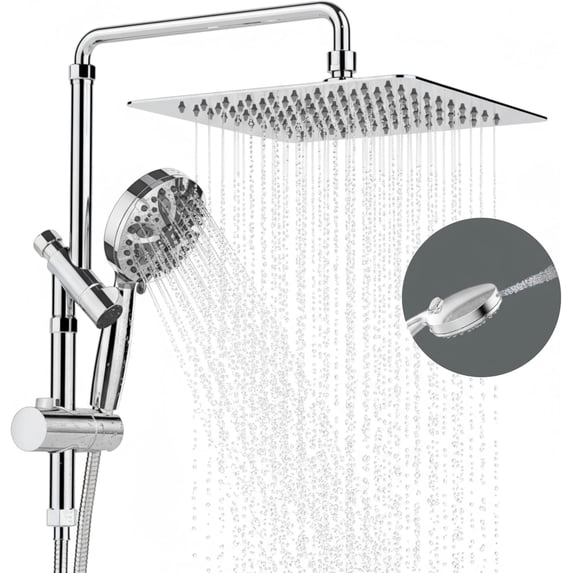 ROSYNEY, Rain Shower Head with Handheld Spray, 12 inch, Chrome ...