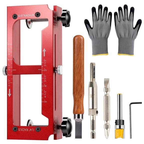 ROSYNEY Door Hinge Jig & Mortise Jig Kit - Adjustable Aluminum Router Template (2.5"-5") for Square & Round (1/4", 5/8") Hinges