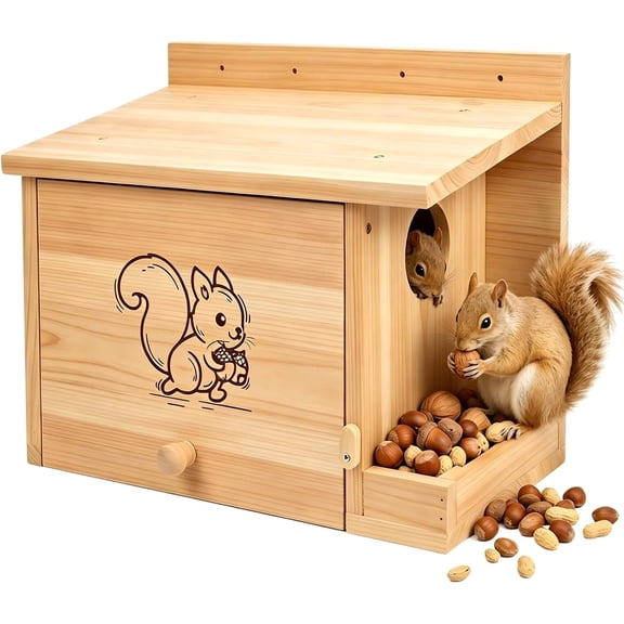 ROSYNEY Extra Large 15.7 Squirrel House, Anti-Predator Nest Box with External Feeder, Carbonized Pine Weatherproof Outdoor Squirrel Shelter, 2-in-1 Tree & Fence Mount Wildlife Habitat