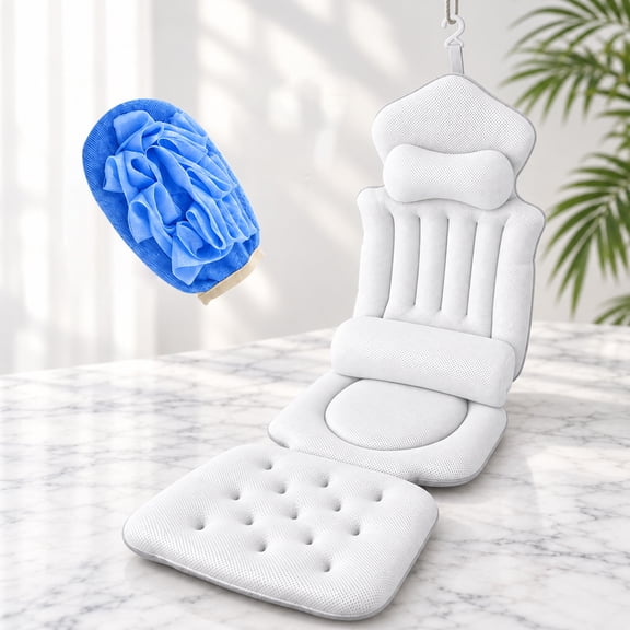 ROSYNEY Full Body Bath Pillow for Bathtub, Bath Pillows for Tub with 192 Suction Cups, White 53" x 16"