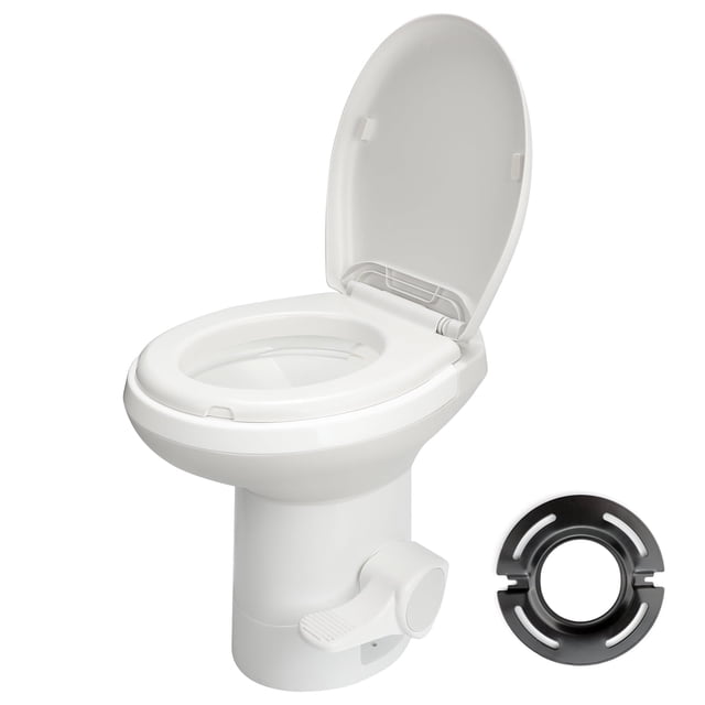 ROSYNEY Portable RV Toilet with Pedal Flush, 18.9" Standard Height, Adjustable Water Level, Gravity Flush Camp Toilet with Quiet-Close, White