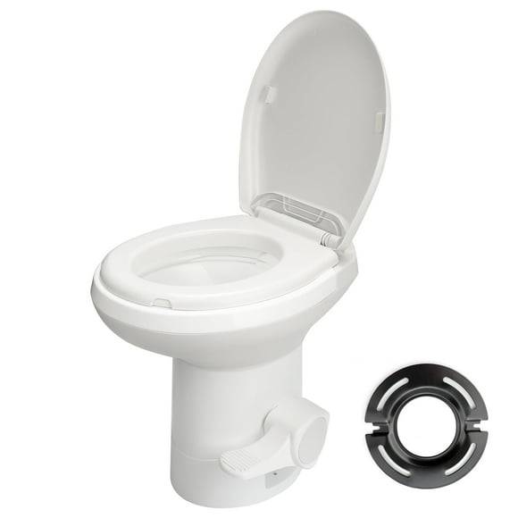 ROSYNEY Portable RV Toilet with Pedal Flush, 18.9" Standard Height, Adjustable Water Level, Gravity Flush Camp Toilet with Quiet-Close, White