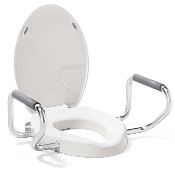 ROSYNEY Raised Elongated Toilet Seat with Handles and Bidet, 4.25" Height - Non-Electric Dual Nozzles(Front & Rear Wash), Adjustable Water Pressure & Soft Close, Brass Inlet