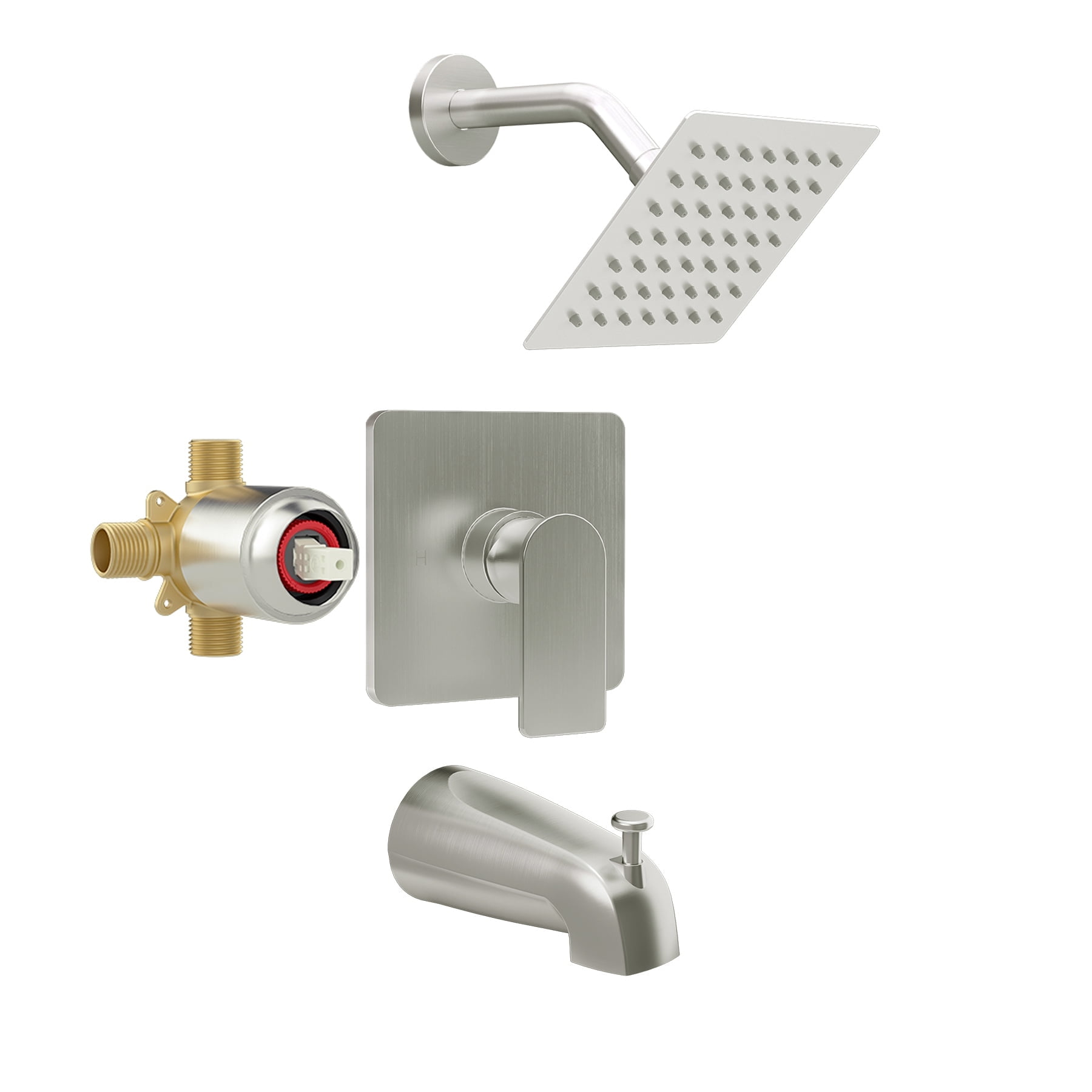 ROSYNEY Tub Shower Faucet Set - with Rain Shower Head, Shower Valve,Tub Spout,Brushed Nickel