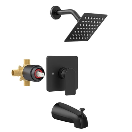 ROSYNEY Tub Shower Faucet Set - with Rain Shower Head, Shower Valve,Tub Spout, Matte Black