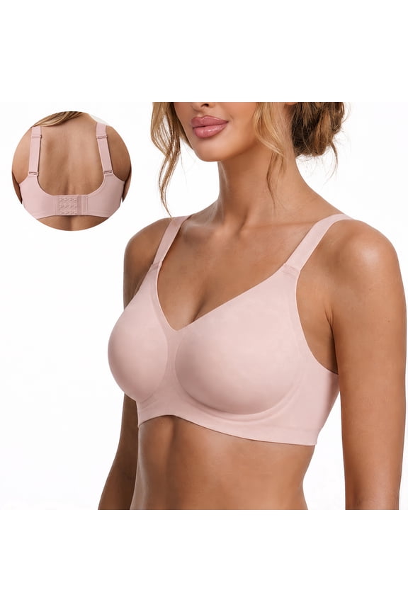 Wireless Bra, No Underwire Seamless Full Coverage Bra, Comfortable Supportive Tshirt Bralette for Women, Plus Size(Light Pink-XL)