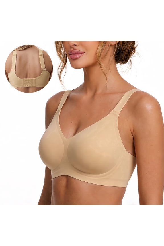 Wireless Bra, No Underwire Seamless Full Coverage Bra, Comfortable Supportive Tshirt Bralette for Women, Plus Size(Nude-L)
