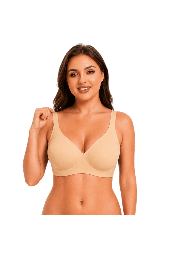 Wireless Bra, No Underwire Seamless Full Coverage Bra, Comfortable Supportive Tshirt Bralette for Women, Plus Size(Nude-XXL)