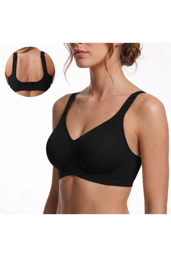 Womens Wireless No Underwire Bra,Smooth Seamless Full Coverage Comfort Everyday Bra(Black-S)