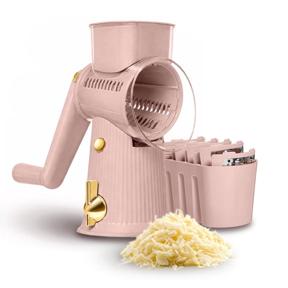 COOK WITH COLOR Cheese Grater, Rotary Cheese Grater with 5 Stainless Steel Blades, Blush