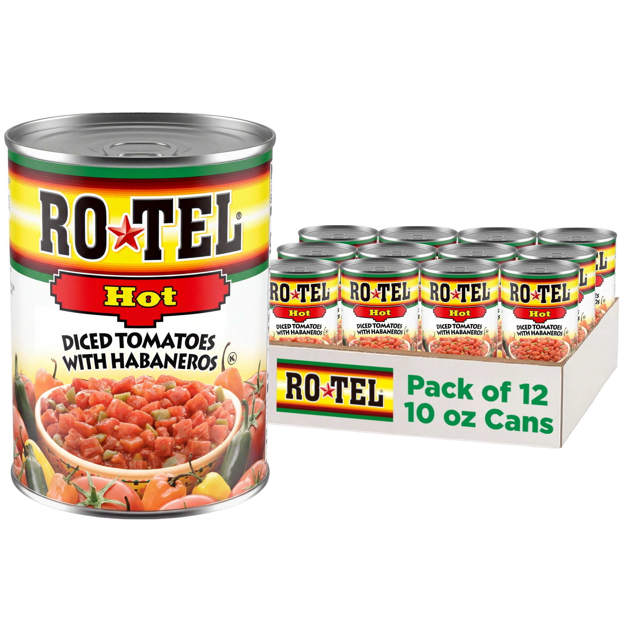 12 pack) ROTEL Hot Diced Tomatoes with Habaneros, 10 oz - Walmart.com