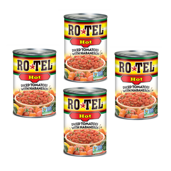 ROTEL Hot Diced Tomatoes with Habaneros 10 oz, (4 cans)