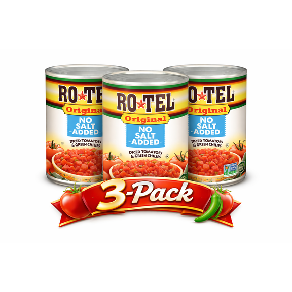 ROTEL Original No Salt Added Diced Tomatoes & Green Chilies, (3 Pack) 10 oz Cans   Spicy Tomato Blend, Keto Friendly, Non-GMO, Shelf-Stable