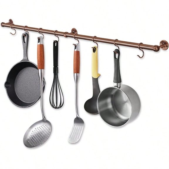 ROTHLEY 39.4 Inch Stainless Steel Wall Mounted Hanging Pot And Pan Rack With Adjustable S Hooks Antique Copper