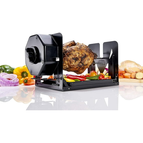 ROTO-Q 360 Cordless Rotisserie Kit for Grills, Ovens, Smokers - Non-Electric Spit Roaster - Gas or Charcoal BBQ - Kamado Joe Green Egg Kettle - Indoor Outdoor Cooking - Black