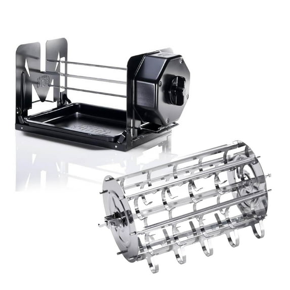 ROTO-Q 360 Cordless Rotisserie Kit w/Sausage Rotisserie for Grills, Ovens, Smokers - Non-Electric Spit Roaster - Gas or Charcoal BBQ - Kamado Joe Green Egg Kettle - Indoor Outdoor Cooking - Black