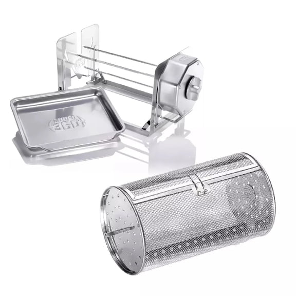 ROTO-Q 360 Cordless Rotisserie Kit w/Tumble Basket - Stainless Steel, Non-Electric - For Grills, Ovens, Smokers - Gas/Charcoal BBQ, Kamado Joe, Green Egg, Kettle - Indoor/Outdoor Use