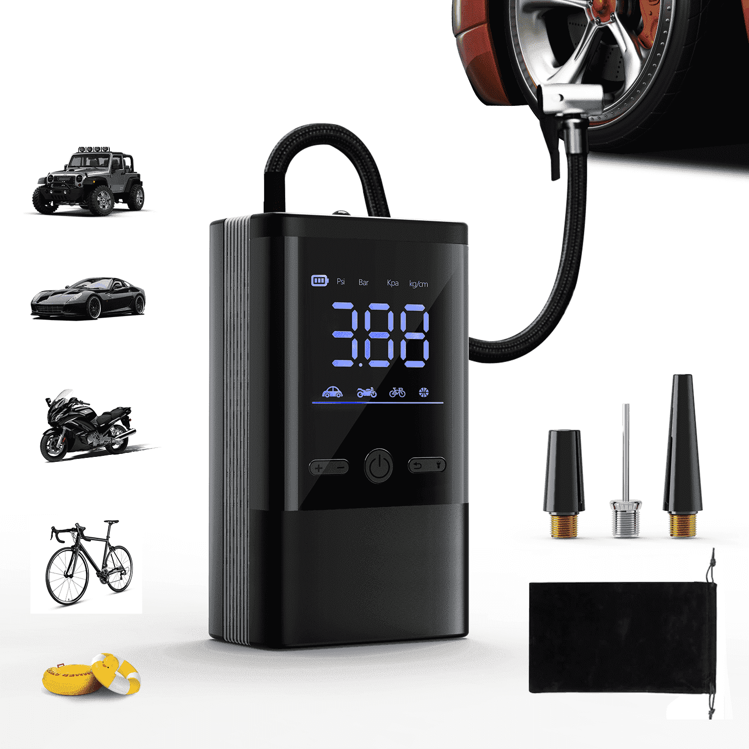 Askmuse Portable Tire Inflator Air Compressor, 150 PSI Fast Cordless Car Air Pump with Digital Pressure Gauge, Auto Shut Off, LED Light, for Car, Bike, Motorcycle, Ball, Swim Ring, Rubber Boat