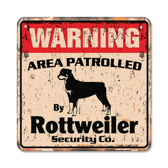 ROTTWEILER Vintage Security Sign Area Patrolled pet warning patrol watchman guard dog gift Rigid Plastic | Indoor/Outdoor | 10" Wide