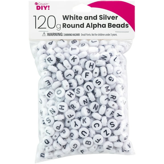 ROUND ALPHA BEADS WHT/SLVR-ROUND ALPHA BEADS WHT/SLVR
