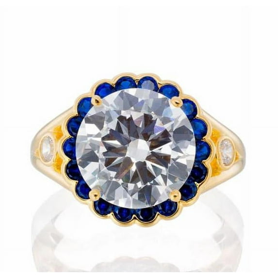 ROUND CUT CUBIC ZIRCONIA AND SAPPHIRE CZ HALO ENGAGEMENT RING