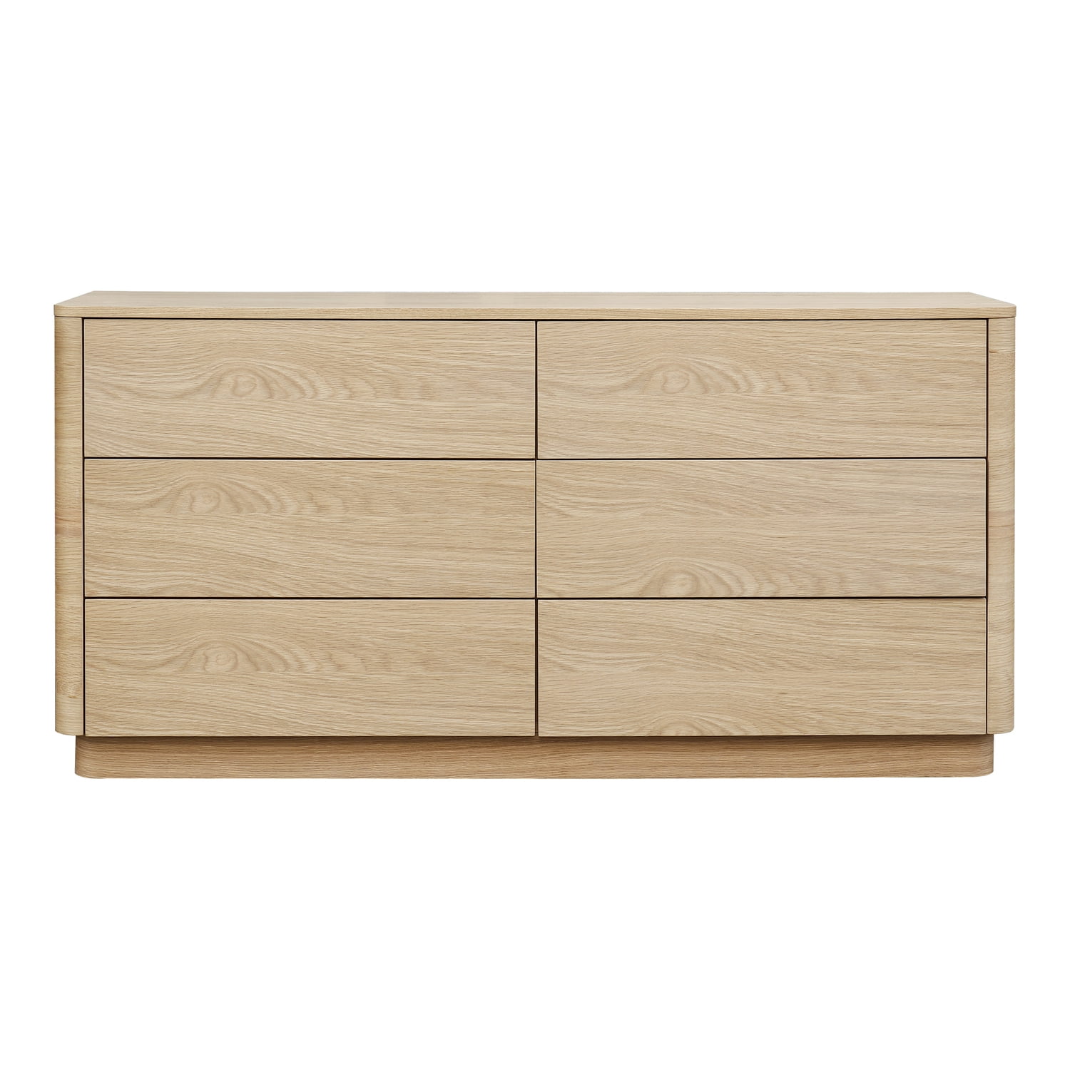 Transitional Soft Close 60" Oak Double Dresser with 6 Drawers