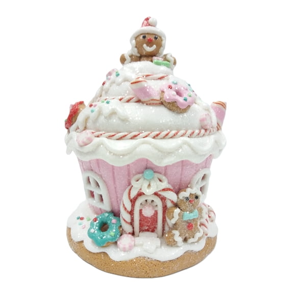 Light-Up Clay Dough Gingerbread Village House Christmas Decoration, Pink and White, 7", by Holiday Time