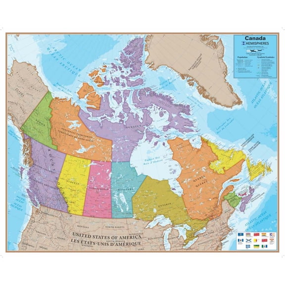 Hemispheres Laminated Map, Canada, 47" x 38"