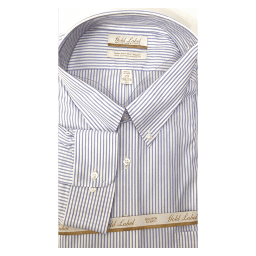 ROUNDTREE and YORKE Gold Label L/S Slim Fit Striped Cotton Sky Blue size 14  1/2-32 - Walmart.com