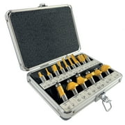 ROUTER BIT SET - 15 piece 1/2 inch Shank CARBIDE TIP Deluxe Aluminum Case