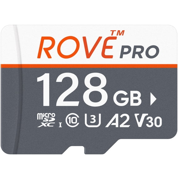 ROVE PRO 128GB microSDXC Memory Card with Adapter, 100MB/s Read 90MB/s Write, C10 U3 V30 A2, 4K UHD, Waterproof, for Dash Cam, Drone, Smartphone, Tablet