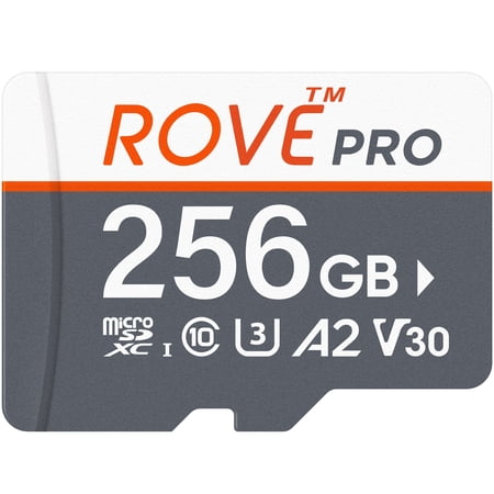 ROVE PRO 256GB microSDXC Memory Card with Adapter, 100MB/s Read 90MB/s Write, C10 U3 V30 A2, 4K UHD, Waterproof, for Dash Cam, Drone, Smartphone, Tablet