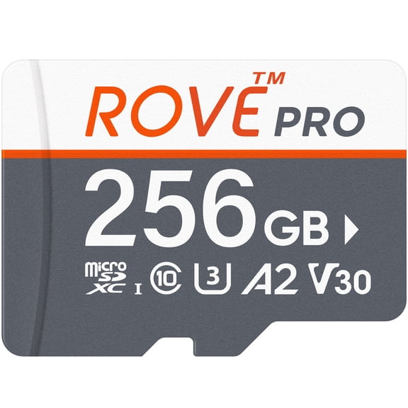 ROVE PRO 256GB microSDXC Memory Card with Adapter, 100MB/s Read 90MB/s Write, C10 U3 V30 A2, 4K UHD, Waterproof, for Dash Cam, Drone, Smartphone, Tablet