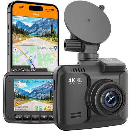 ROVE R2-4K PRO Dash Cam, Built-in GPS, 5GHz WiFi Dash Camera for Cars, 2160P UHD 30fps Dashcam with APP, 2.4" IPS Screen, Night Vision, WDR, 150° Wide Angle, 24-Hr Parking Mode, Supports 512GB Max