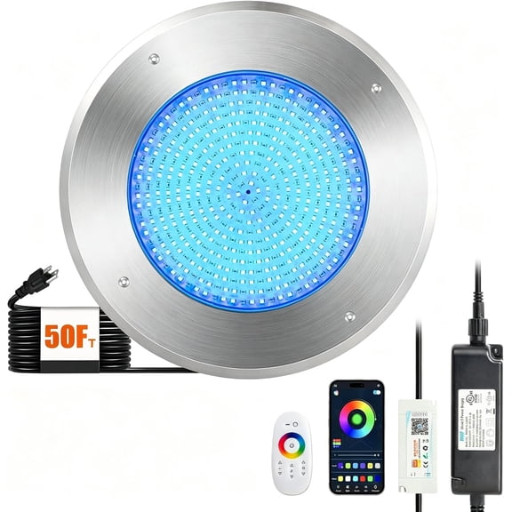 ROVSUN 10in LED Swimming Pool Light 54W 120V RGBW Color with 3 Control Way (App/Remote/Manual Controller) for Inground Pools,IP68 Waterproof,50 ft Cord
