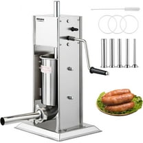 ROVSUN7LBS/3L Manual Sausage Stuffer, Two Speed Stainless Steel Vertical Sausage Maker, Meat Filling Machine with 5 Stuffing Tubes for Commercial and Home