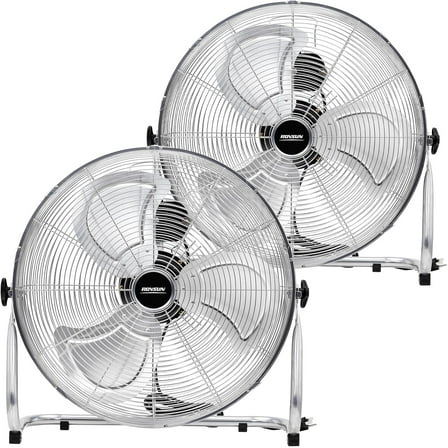 VINGLI 12'' Floor Fan, High Velocity Box Fan, UL Listed Heavy Duty Metal Floor Fan, High Power Industrial Fan with Adjustable Tilt, Metal Box Fan for Garage, Gym, Bedroom, Shop, 2 Packs