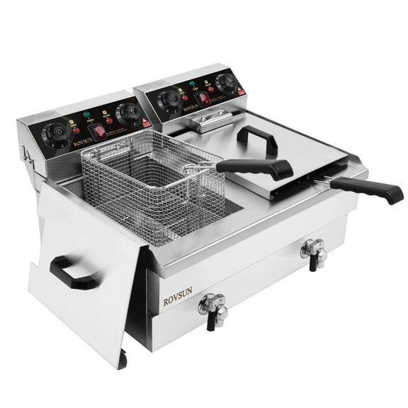 ROVSUN 15qt 3400W 2-Basket Commercial Electric Deep Fryer, Stainless Steel
