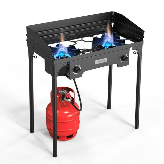 ROVSUN 2 Burner Outdoor Propane Gas Stove with Windscreen, 150,000 BTU