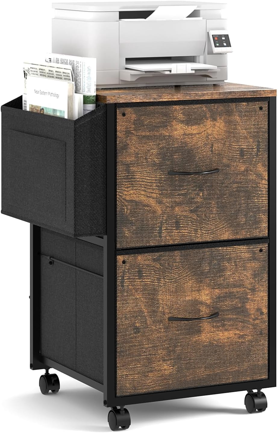Rustic Mobil's ROVSUN 2-Drawer Rolling File Cabinet with Side Bag, Mobile Printer ...