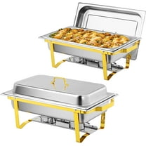 ROVSUN 2 Pack Gold Chafing Dishes for Buffet, 9QT High Grade Chafing Dish Buffet Set, Rectangular Stainless Steel Chafers and Buffet Warmers Sets for Parties Weddings Catering