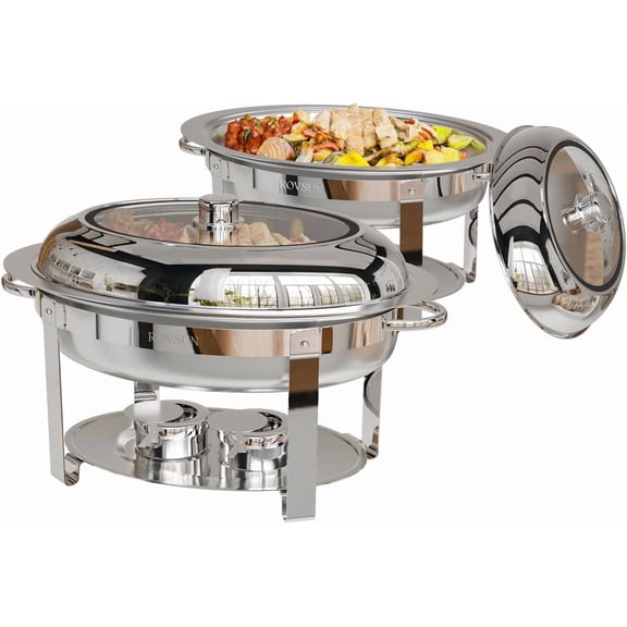 ROVSUN 2 Pack Oval Chafing Dish for Buffet, 6QT Stainless Steel Chafing Dish Buffet Set with Glass Lid, Chafers and Buffet Warmers Sets for Party, Catering, Wedding, Banquet, Graduation