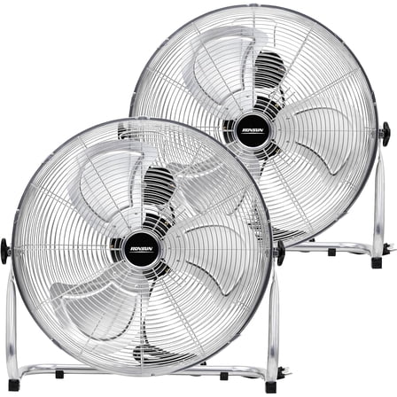 VINGLI 20'' Floor Fan, High Velocity Box Fan, UL Listed Heavy Duty Metal Floor Fan, High Power Industrial Fan with Adjustable Tilt, Metal Box Fan for Garage, Gym, Bedroom, Shop, 2 Packs