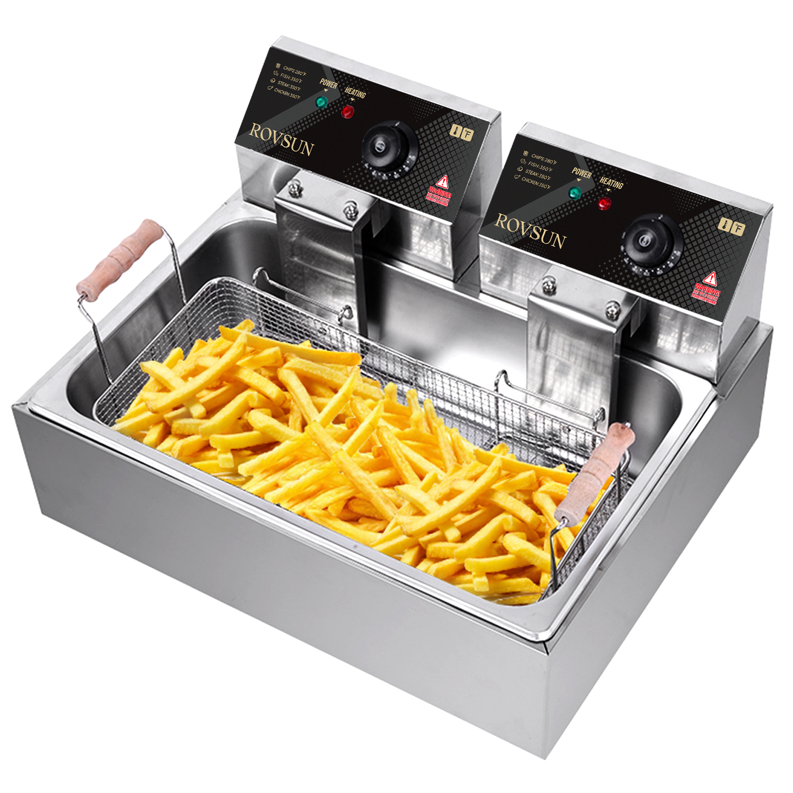 ROVSUN 23.8Qt/22.5L Electric Deep Fryer with Large Single Basket & Lid, Commercial Countertop Stainless Steel Kitchen Frying Machine, 5000W