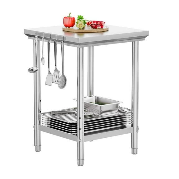 ROVSUN 24 X 24 Inch Stainless Steel Table,Commerical Prep Table for Work, Heavy Duty Metal Table with Adjustable UnderShelf for Home Kitchen Restaurant Garage Warehouse Outdoor