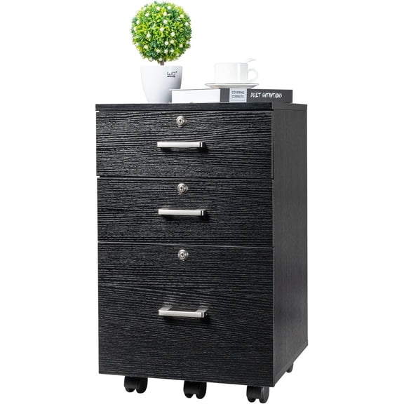 ROVSUN 26"H 3 Drawer File Cabinet with Lock, Rolling Printer Stand for Home Office, Black