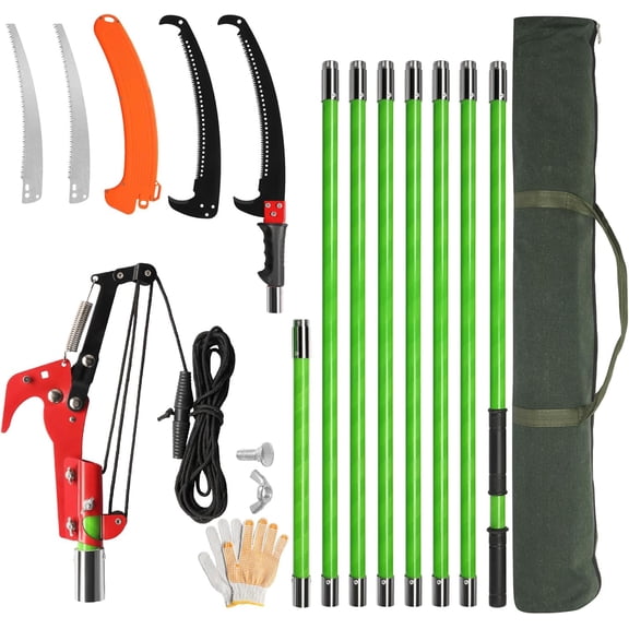 ROVSUN 26FT Manual Pole Saw for Tree Trimming, Extendable Tree Trimmer with Steel Blade and Scissors, Green