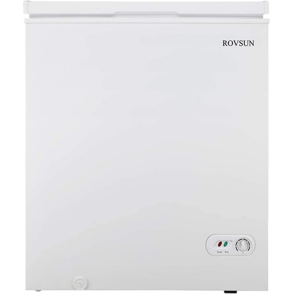 ROVSUN 3.5/5.0 Cubic Feet Chest Freezer, Compact Deep Freezer with Storage Basket, Adjustable Thermostat for Home Kitchen Office, White